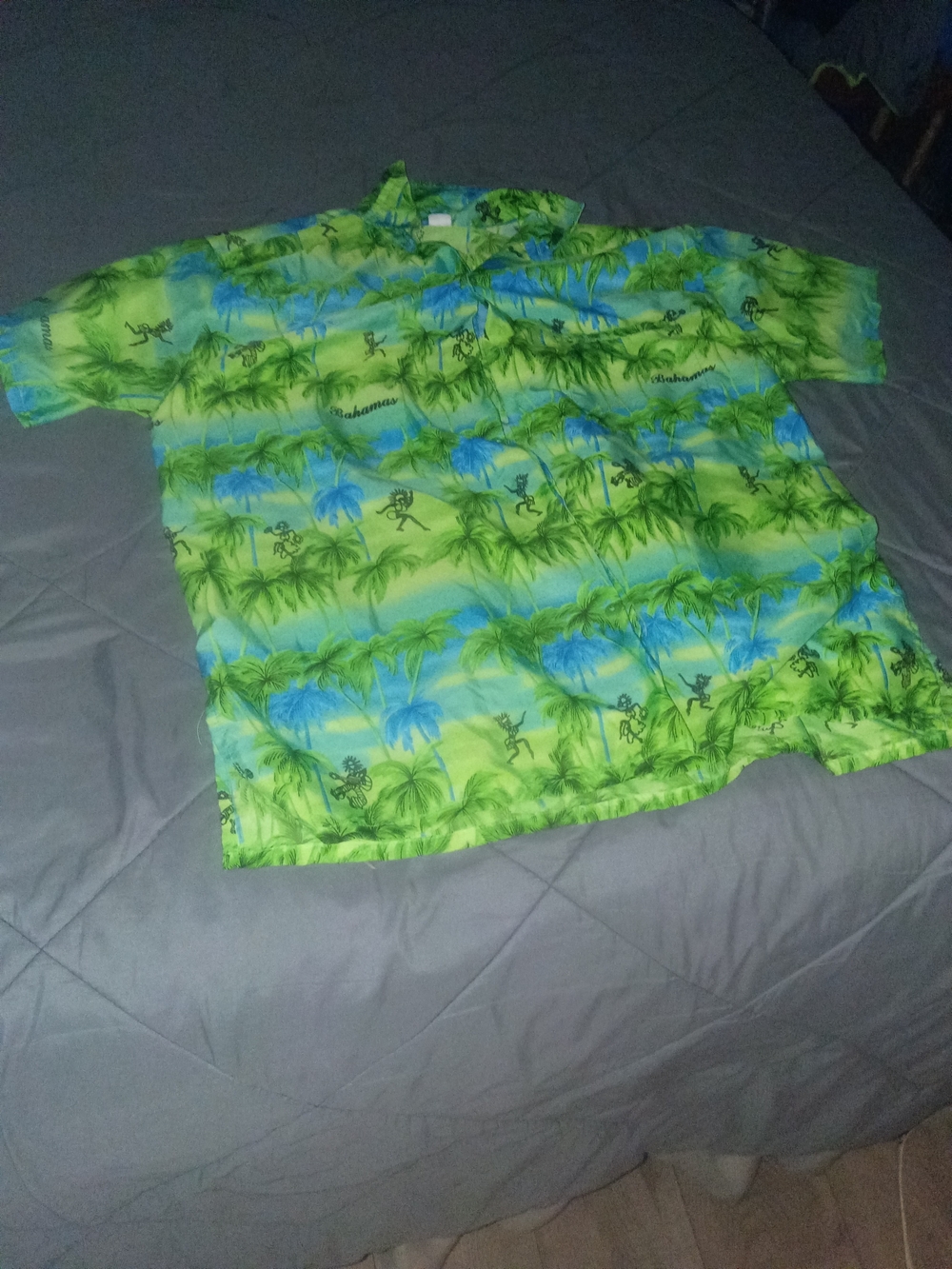Tropical Palm Print Short-Sleeve Shirt - Green/Blue- Bahamas
